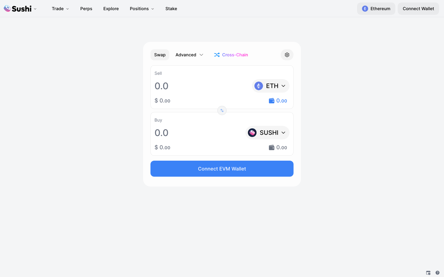 Screenshot of the app.sushi.com trading app
