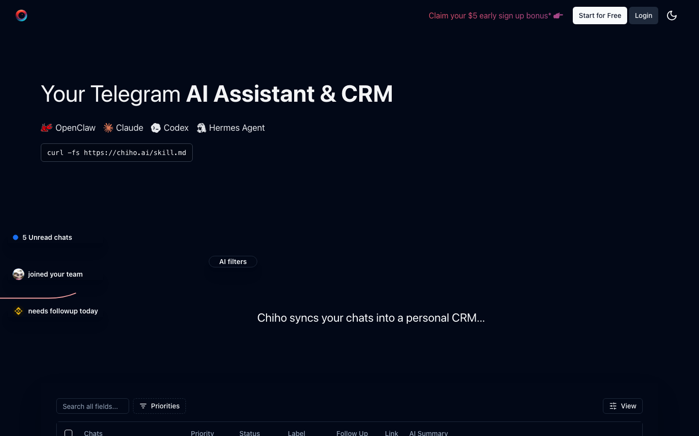 Screenshot of the chiho.ai landing page